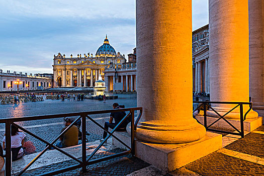 圣彼得大教堂,广场,光亮,黄昏,梵蒂冈城,罗马,意大利