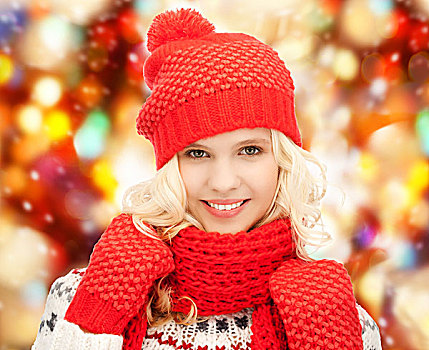 冬天,休假,圣诞节,概念,美女,少女,帽子,围巾,连指手套