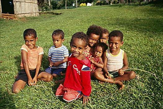 斐济,微笑,孩子,草地