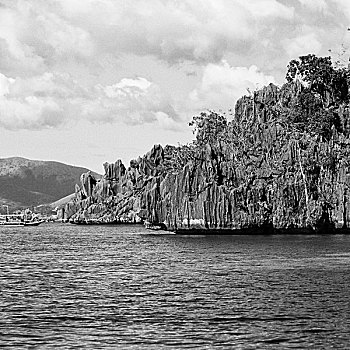 船,菲律宾,蛇,岛屿,靠近,爱妮岛,巴拉望岛,漂亮,全景,海岸线,海洋,石头