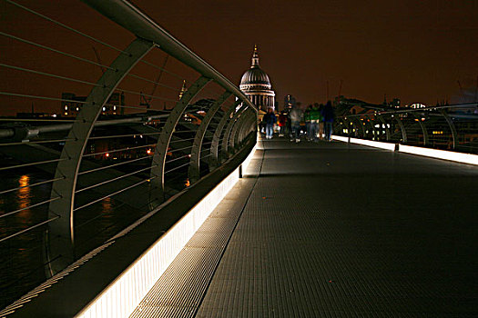 桥,大教堂,背景,夜晚,千禧桥,伦敦,英格兰