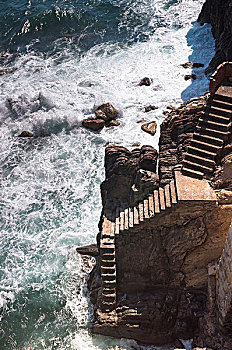 台阶,海洋,里奥马焦雷,五渔村,拉斯佩齐亚,地区,意大利,里维埃拉,利古里亚