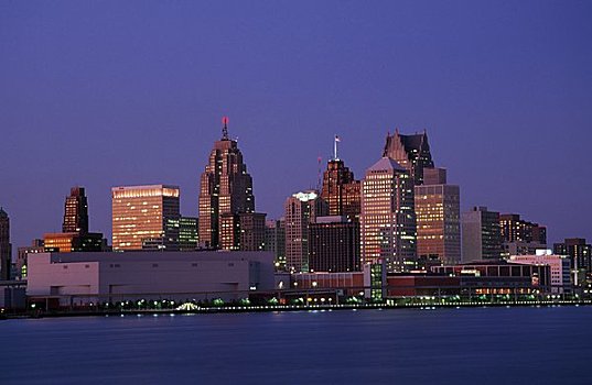 城市,水岸,底特律,河,密歇根,美国