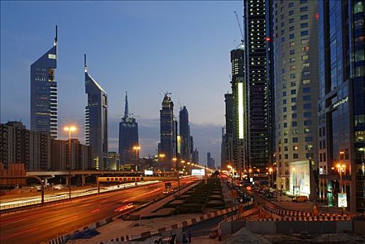 摩天大楼,道路,酋长国,迪拜,阿联酋,中东