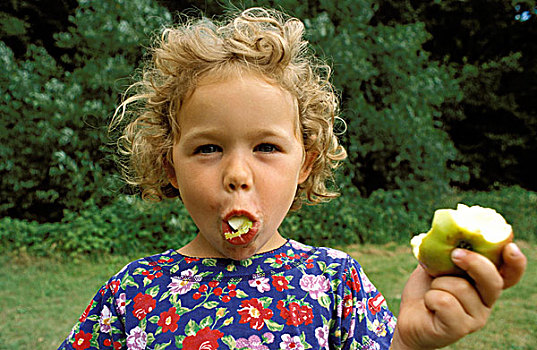小,孩子,吃,苹果