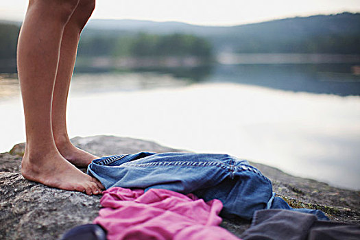 脚,衣服,石头,湖,挪威
