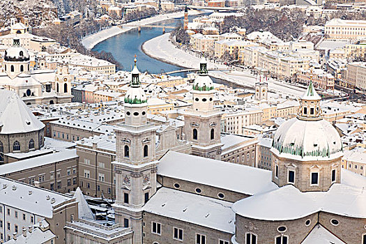 老城,萨尔茨堡,圆顶,冬天,奥地利
