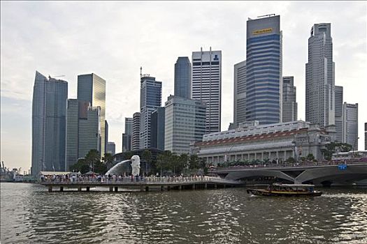 金融区,新加坡,码头,湾,鱼尾狮,地标,一半,鱼,共和国,东南亚