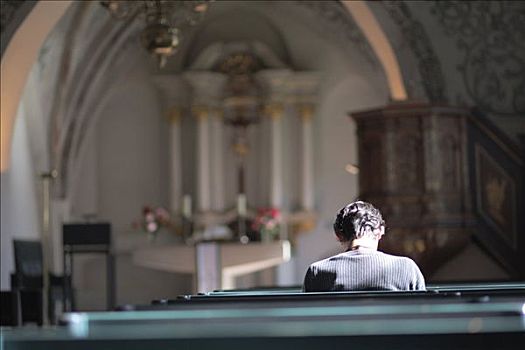 一个人,坐,教堂,弗伦斯堡,石荷州,德国