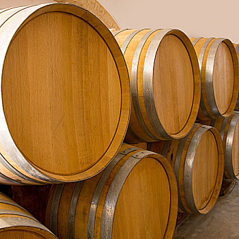葡萄酒,木质,橡木桶,一堆,排列,地中海,葡萄酒厂