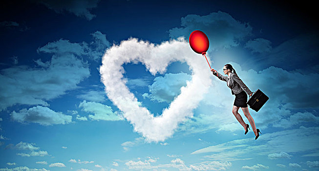 女人,飞,气球,浪漫,概念