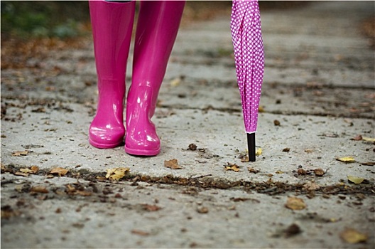 女人,伞,穿,胶靴