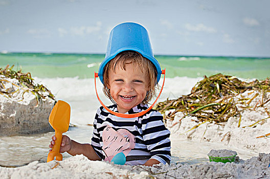 女婴,桶,海滩,玛丽亚,岛屿,佛罗里达,美国
