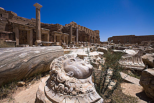 遗址,雕塑,建筑,古罗马广场,莱普蒂斯马格纳,利比亚