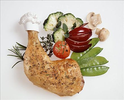 鸡腿,蔬菜,白色背景