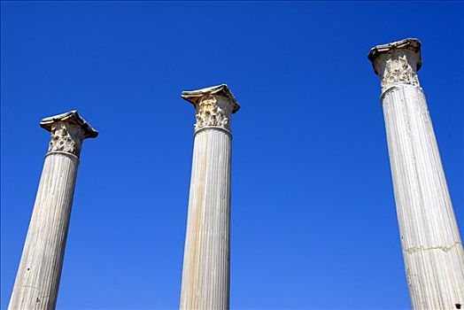 三个,古老,柱子,蓝天,体育馆,遗迹,意大利腊肠,塞浦路斯北部