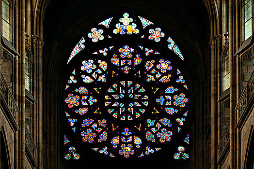 彩色玻璃,图案,大教堂,布拉格城堡,捷克共和国
