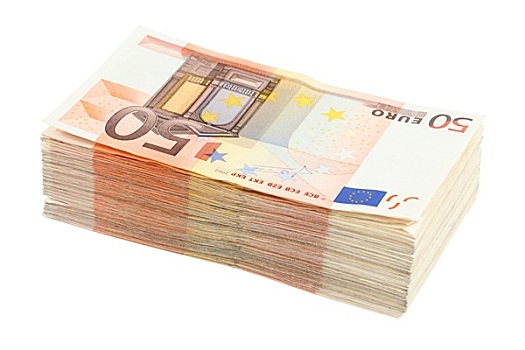 一堆,50欧元,钞票,白色背景,背景