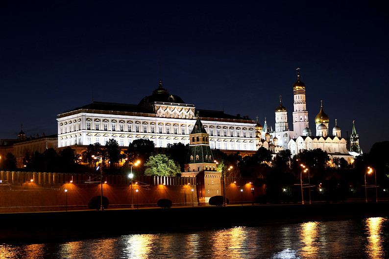莫斯科,克里姆林宫,夜晚,灯,风景,堤