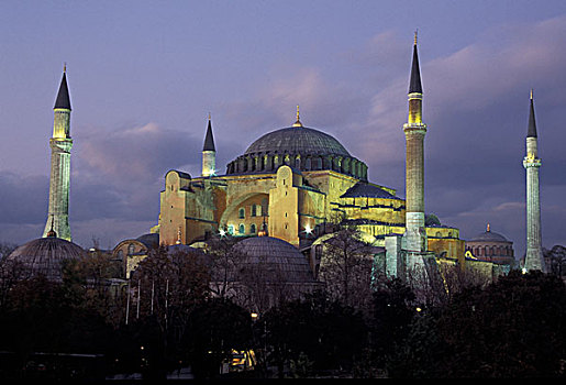 欧洲,土耳其,伊斯坦布尔,圣索菲亚教堂,索菲亚,黄昏