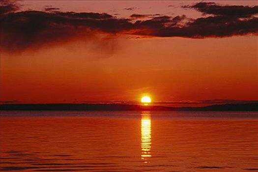 日落,湖,国家公园,萨斯喀彻温,加拿大