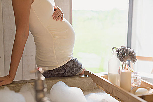 孕妇,准备,泡沫浴