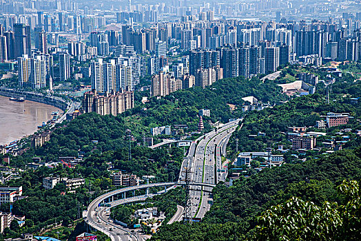 2038年重庆市南岸区南山老君洞道观俯瞰重庆渝中与南岸两区