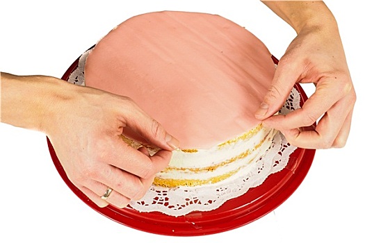 职业,蛋糕,做糕点,制作,接触,遮盖,奶油蛋糕,粉色,杏仁蛋白软糖