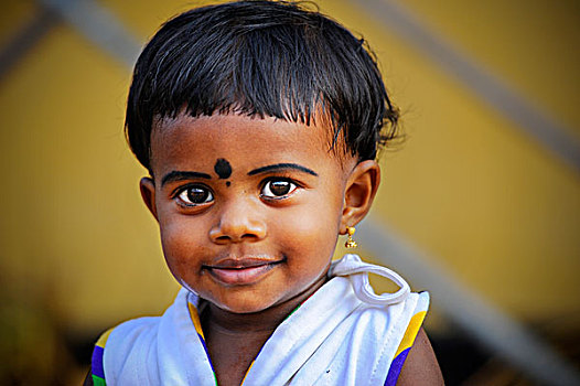 微笑,女孩,额饰,喀拉拉,印度南部,印度,亚洲