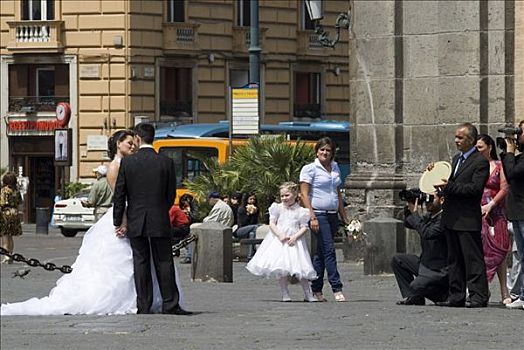 新郎,新娘,录像,静物,摄影师,广场,正面,邸宅,那不勒斯,卡拉布里亚,意大利,欧洲