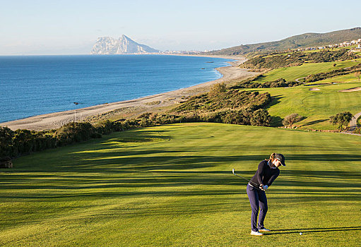 打高尔夫,高尔夫,胜地,地中海,直布罗陀巨岩,安达卢西亚,西班牙,欧洲