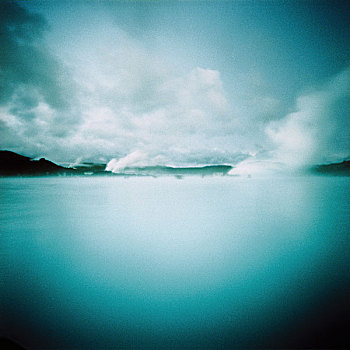 地热,水疗,蒸汽,上升,多云,天空,蓝色,泻湖,冰岛