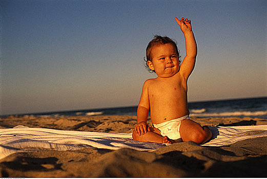 婴护,海滩,抬臂