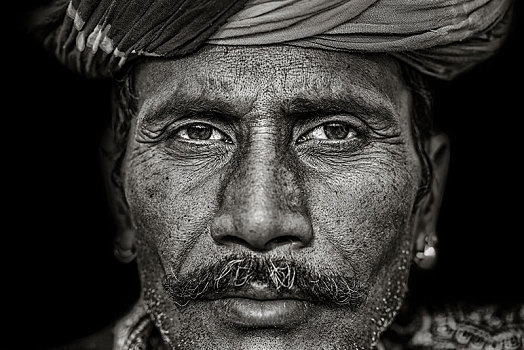 一个,男人,头像,普什卡,单色调,拉贾斯坦邦,印度,亚洲