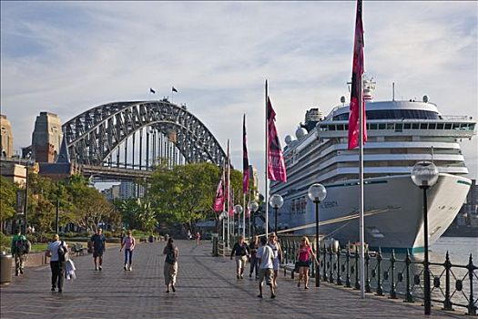 澳大利亚,新南威尔士,大,客轮,靠近,悉尼海港大桥