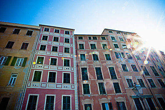 阳光,发光,不同,彩色,建筑,热那亚,利古里亚,意大利