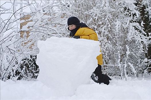 男孩,建筑,雪人