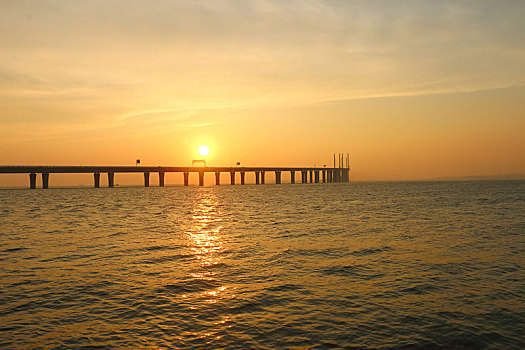 青岛胶州湾跨海大桥,夕阳