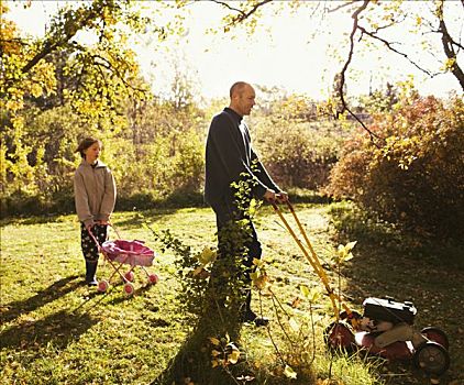 父亲,女儿,花园,瑞典