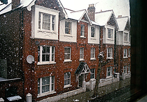 风景,窗户,雪,落下,街道,伦敦,英国