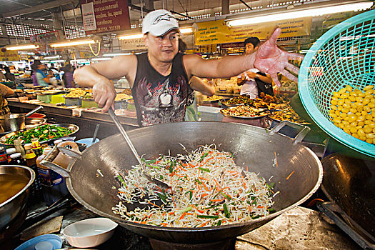 泰国,清迈,市场,厨师,烹调,外卖,巨大,锅
