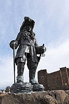 雕塑,威廉三世,记忆,六月,正面,城堡,安特里姆郡,北爱尔兰,英国,欧洲