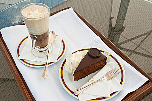 萨克大蛋糕,蛋糕,咖啡,奶油,维也纳,奥地利,欧洲