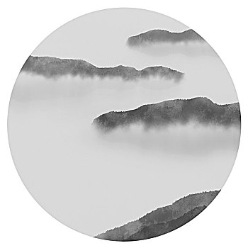 现代圆形水墨山水画
