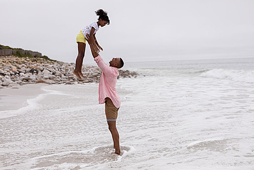 父亲,女儿,玩,一起,海滩