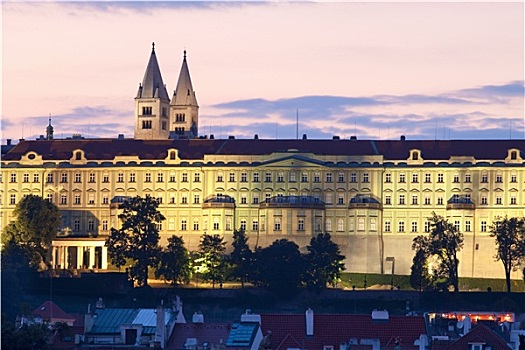 捷克共和国,布拉格,局部,风景,光亮,拉德肯尼,城堡,黄昏