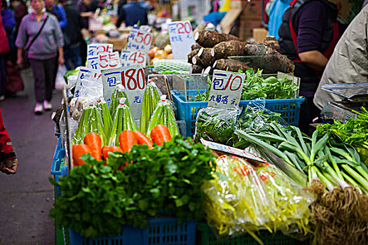 台灣台北,萬華的傳統市場,中央市場是蔬菜肉品的批發市場,有新鮮蔬菜新鮮的肉品