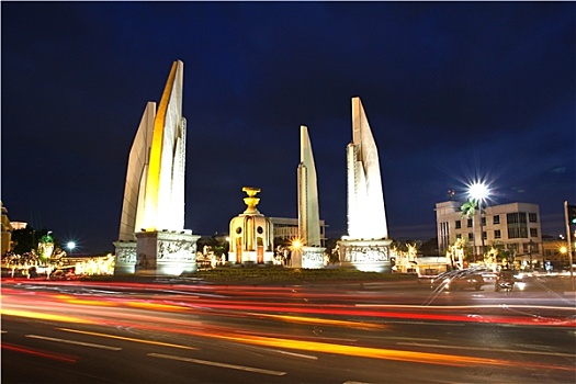 民主,纪念建筑,夜晚,曼谷,泰国