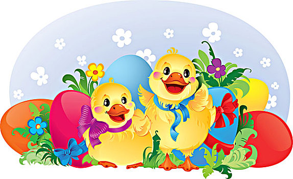 复活节,贺卡,小鸭子,蛋