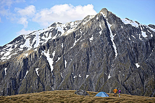 两个人,露营,山,新西兰